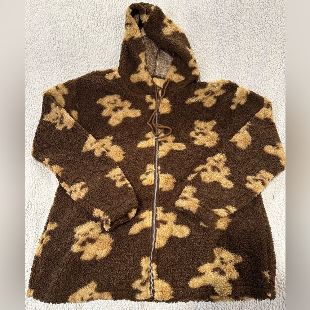 Brown and Tan Teddy Bear Print Hoodie